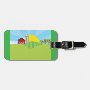 Etiqueta Para Maletas Paisaje de granja granero rojo silo manzanos