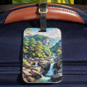 Etiqueta Para Maletas Paisaje de la cascada de Serene Mountain