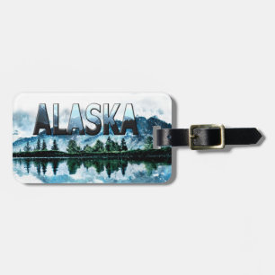 Etiqueta Para Maletas Paisaje de la montaña acuática de Alaska