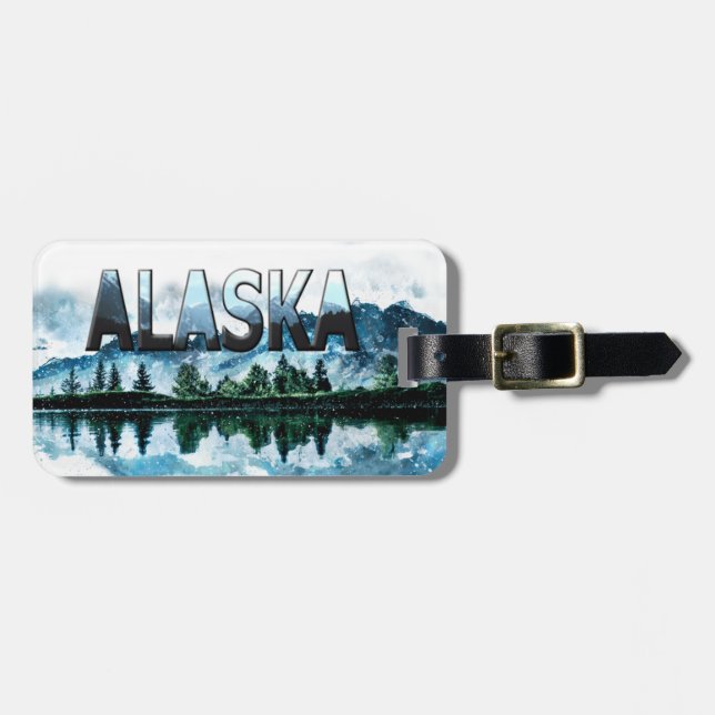 Etiqueta Para Maletas Paisaje de la montaña acuática de Alaska (Frente Horizontal)