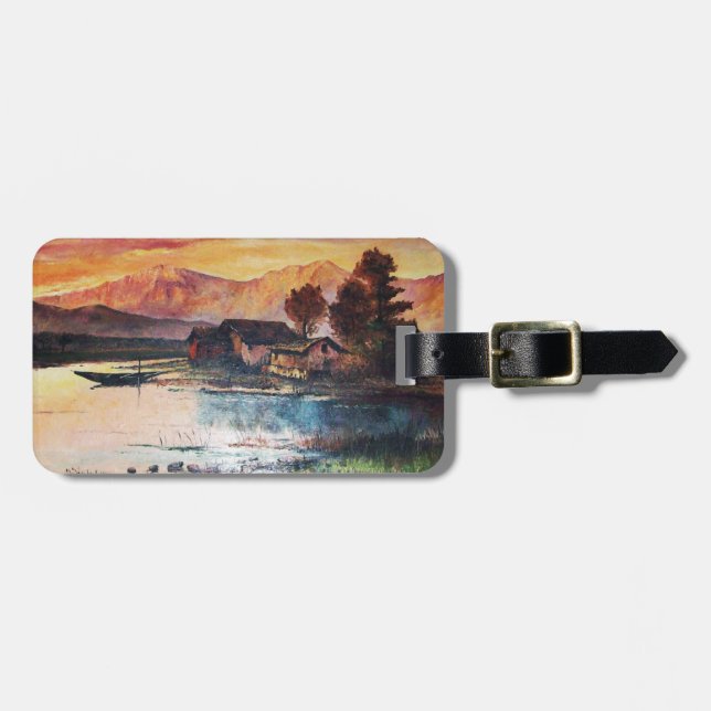 ETIQUETA PARA MALETAS PAISAJE DE MONTAÑA ROSA LAGO ALPINE SUNSET (Frente Horizontal)