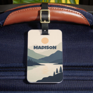 Etiqueta Para Maletas Paisaje de montaña serena personalizado con reflej