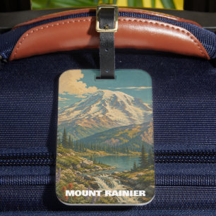 Etiqueta Para Maletas Paisaje del Parque Nacional Mount Rainier Vintage
