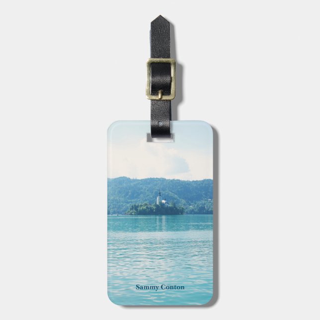 Etiqueta Para Maletas Paisaje fotográfico Lago Montaña Azul Eslovenia (Frente Vertical)