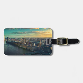 Etiqueta Para Maletas Paisaje urbano de Londres con puesta de sol