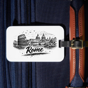 Etiqueta Para Maletas Paisaje urbano de Roma Italia Vintage a lápiz