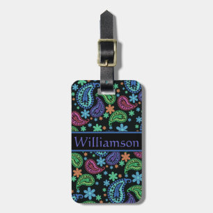 Etiqueta Para Maletas Paisley en negro