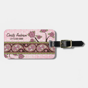 Etiqueta Para Maletas Paisley Floral de paisley verde rosa personalizada