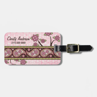 Etiqueta Para Maletas Paisley Floral de paisley verde rosa personalizada