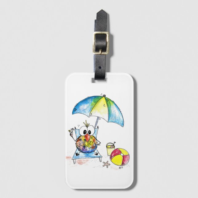 Etiqueta Para Maletas Pájaro caprichoso en la playa (Anverso vertical)