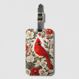 Etiqueta Para Maletas Pájaro Cardinal del Norte Floral Hermoso