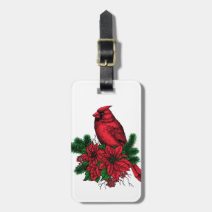 Etiqueta Para Maletas Pájaro cardinal, ilustracion Navidad
