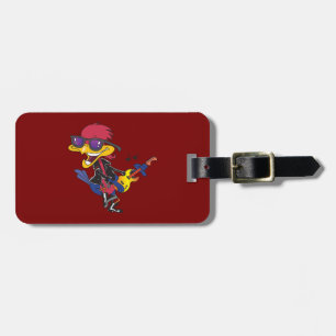 Etiqueta Para Maletas Pájaro Correcaminos Rockstar Tocando Guitarra