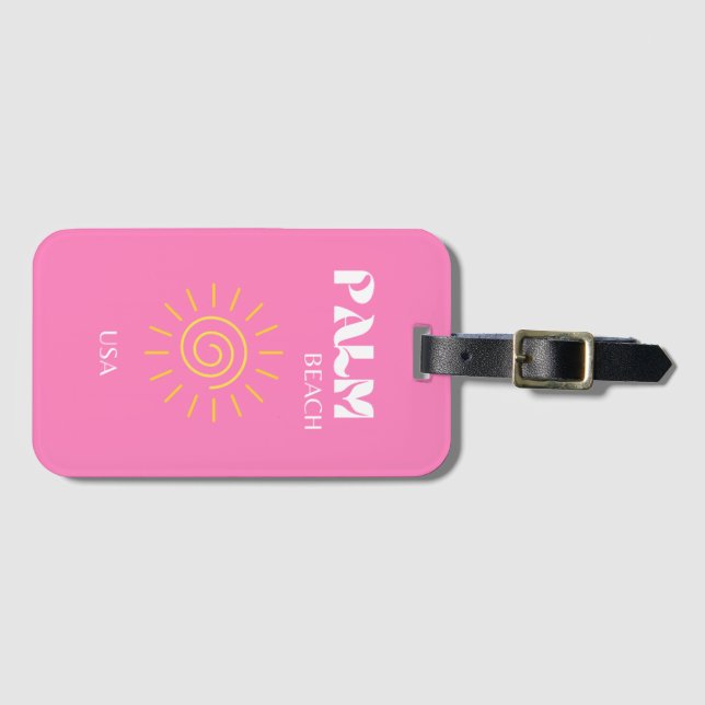Etiqueta Para Maletas Palm Beach, arte de viajes, preppy, rosa (Anverso horizontal)