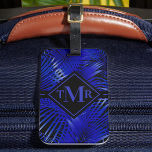 Etiqueta Para Maletas Palm negra azul monogramada