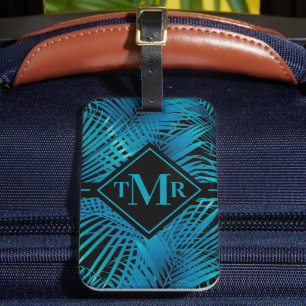 Etiqueta Para Maletas Palm negra turquesa monogramada
