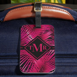 Etiqueta Para Maletas Palm rosa caliente monogramada