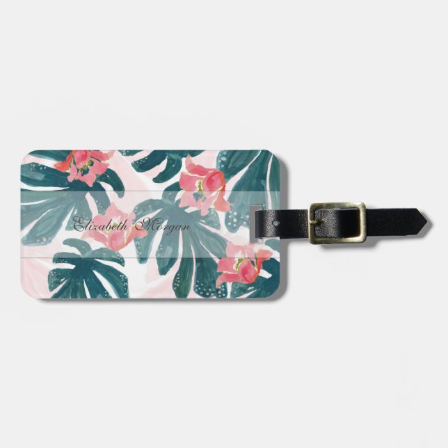Etiqueta Para Maletas Palm tropical acuática, Hibiskus hawaiano (Frente Horizontal)