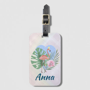 Etiqueta Para Maletas Palma de hoja tropical Flamingo rosa
