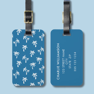 Etiqueta Para Maletas Palmera patrón tropical azul
