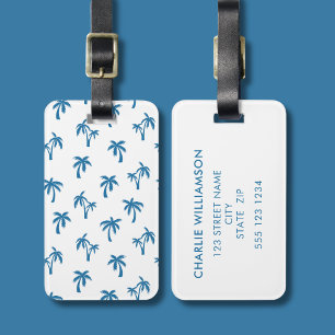 Etiqueta Para Maletas Palmera patrón tropical azul blanco
