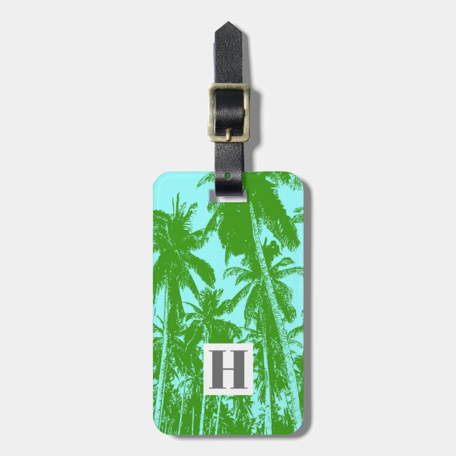 Etiqueta Para Maletas Palmeras en un diseño posterizado (Frente Vertical)