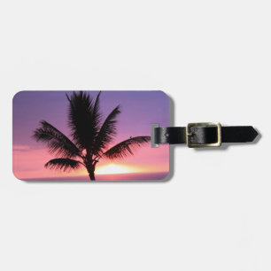 Etiqueta Para Maletas Palmeras hawaianas y atardecer colorido