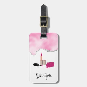 Etiqueta Para Maletas Palo de labios de glam rosado y belleza polaca de 