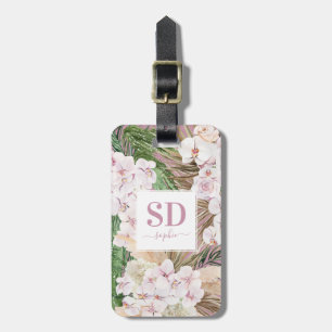 Etiqueta Para Maletas Pampas hierba, orquídea, follaje tropical texto