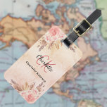 Etiqueta Para Maletas Pampas rosa flores de oro nombre boho<br><div class="desc">Oro rústico subió,  fondo degradado rosa y ruidoso. Decorada con oro rosa,  flores rosas,  pampas pasto. Personalice y agregue su nombre al frente,  la información de contacto en la parte posterior.</div>