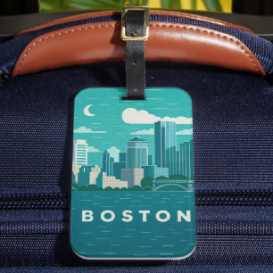 Etiqueta Para Maletas Panorama nocturno de la ciudad de Massachusetts   