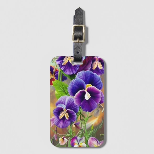 Etiqueta Para Maletas Pansies púrpura -IA ART (Anverso vertical)