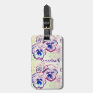 Etiqueta Para Maletas Pansy Panies Purple Flowers Floral Watercolor Nomb