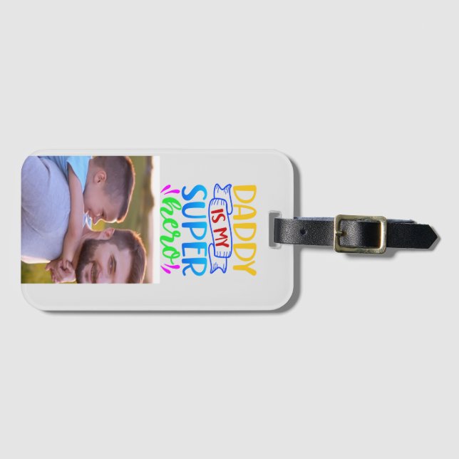 Etiqueta Para Maletas Papá es mi superhéroe (Anverso horizontal)