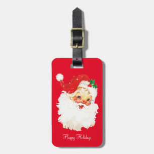 Etiqueta Para Maletas Papá Noel de Navidad vintage en rojo