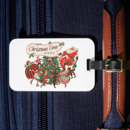 Etiqueta Para Maletas Papá Noel de Navidad y niños bailando