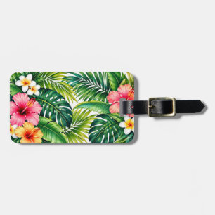 Etiqueta Para Maletas Paraíso de Hibisco Tropical y Hoja de Palma