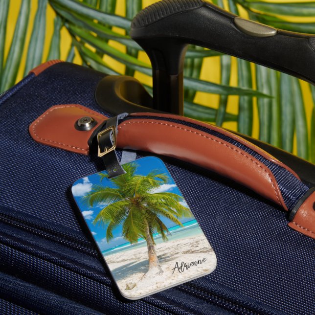 Etiqueta Para Maletas Paraíso tropical de palmeras personalizado (Anverso In situ 1)
