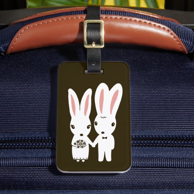 Etiqueta Para Maletas Pareja Boda de conejitos - Novia y novio (Anverso In situ 2)