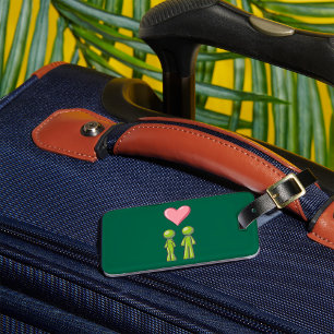 Etiqueta Para Maletas Pareja de figuras de palito verdes corazón rosa am