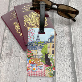 Etiqueta Para Maletas Paris Balcony Cat Eiffel Tower Travel Luggage Tag