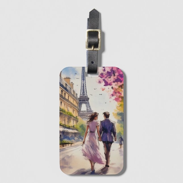 Etiqueta Para Maletas París en primavera (Anverso vertical)