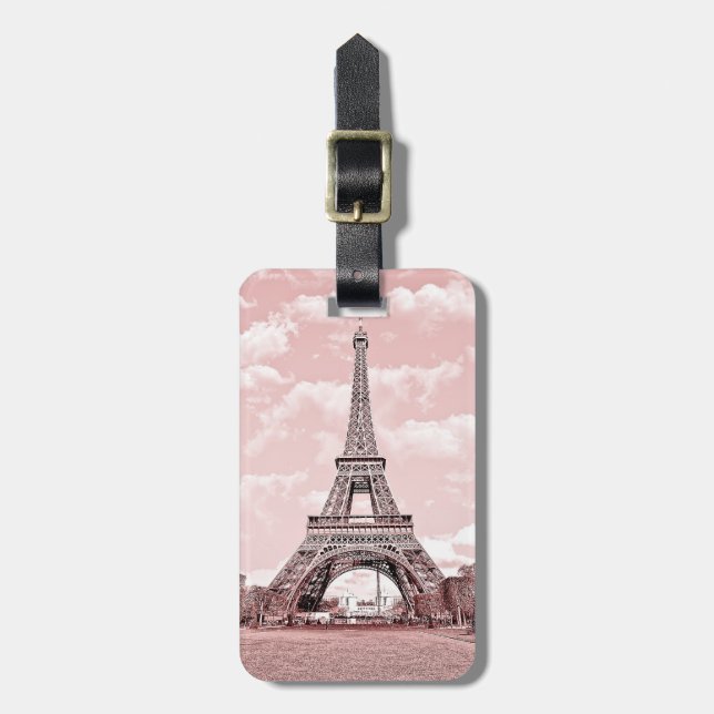 Etiqueta Para Maletas París en torre Eiffel rosada (Frente Vertical)