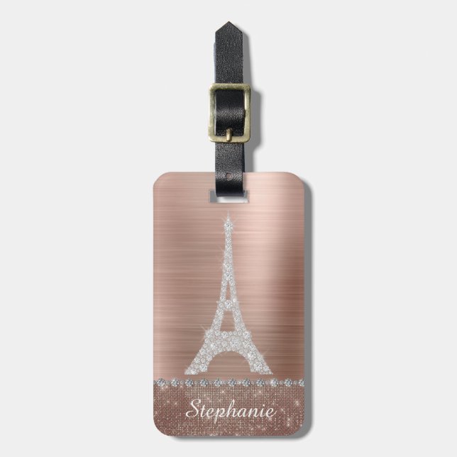 Etiqueta Para Maletas París Rosa de oro personalizado (Frente Vertical)