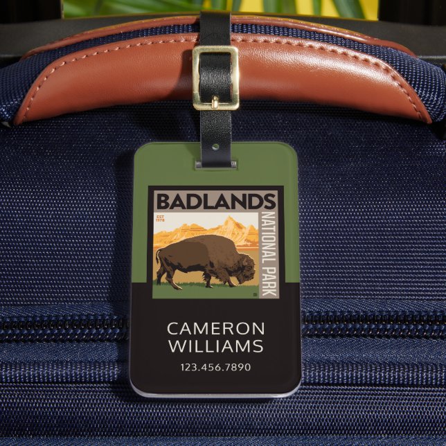 Etiqueta Para Maletas Parque nacional Badlands | Búfalo (Anverso In situ 2)