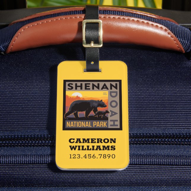 Etiqueta Para Maletas Parque nacional Shenandoah | Mama Bear & Cubs (Anverso In situ 2)