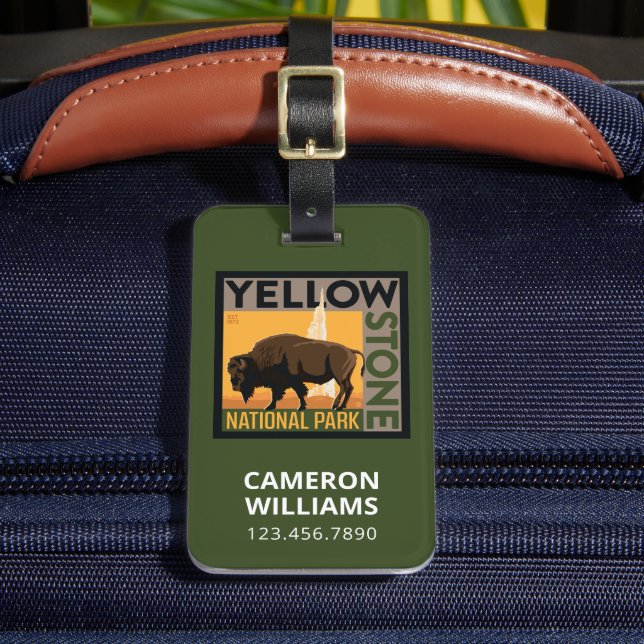Etiqueta Para Maletas Parque nacional Yellowstone | Búfalo (Anverso In situ 2)