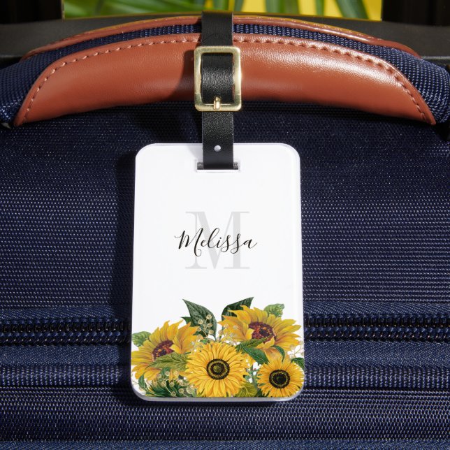 Etiqueta Para Maletas Pasaporte Monogramado de girasoles florales (Anverso In situ 2)