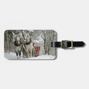 Etiqueta Para Maletas Paseo en Sleigh en el bosque nevado