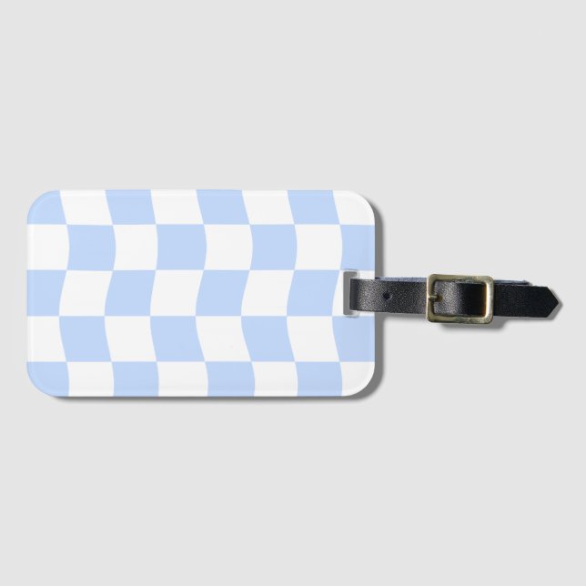 Etiqueta Para Maletas Pastel Blue White Retro Checkerboard Pattern (Anverso horizontal)